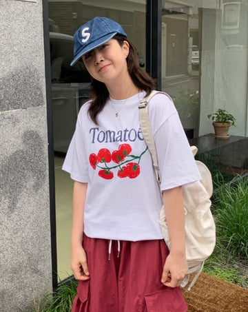 Friendy Tomato Printing Short Sleeve Tee